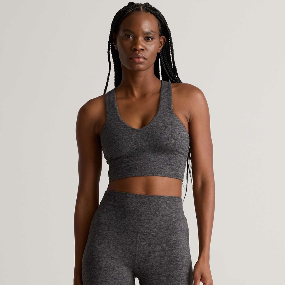 NWT QUINCE Ultra-Soft V-Neck Cropped Tank XS Heather Charcoal 6720